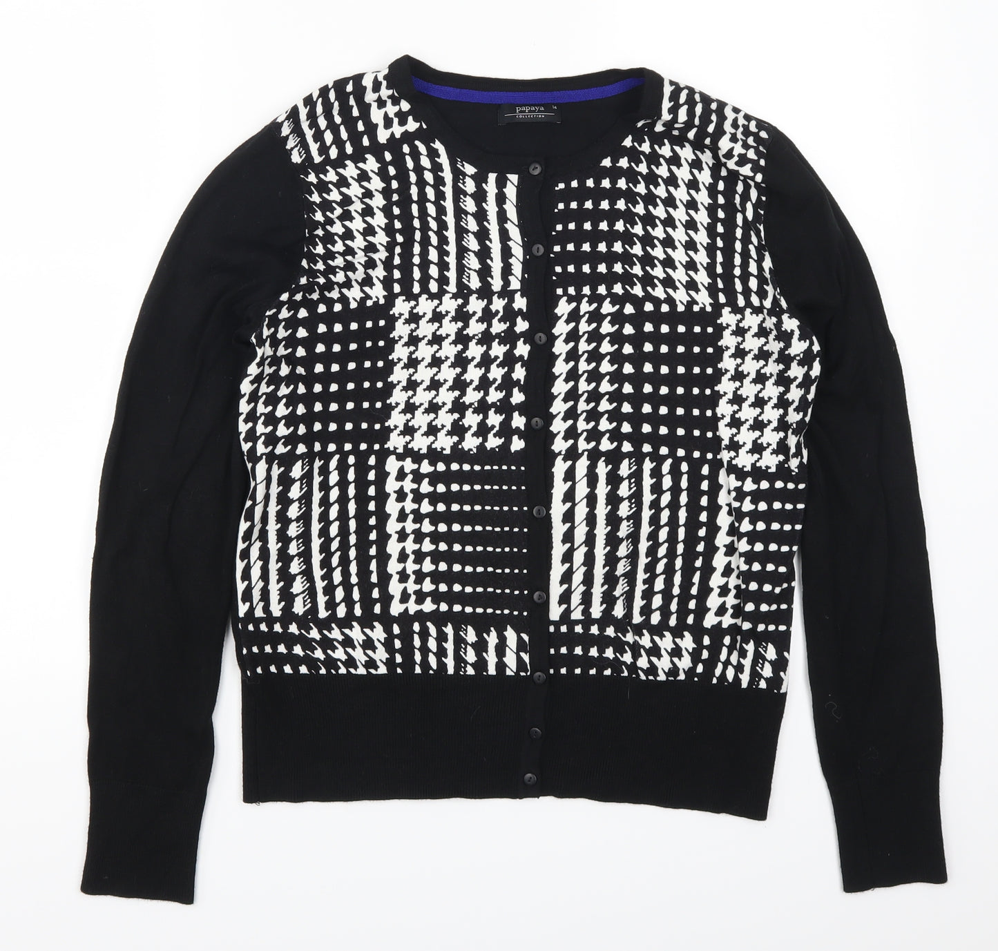 Papaya Womens Black Geometric  Cardigan Jumper Size 14