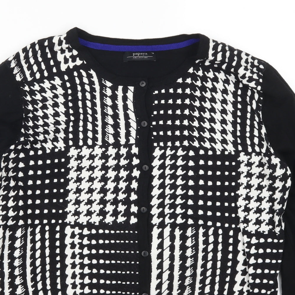 Papaya Womens Black Geometric  Cardigan Jumper Size 14