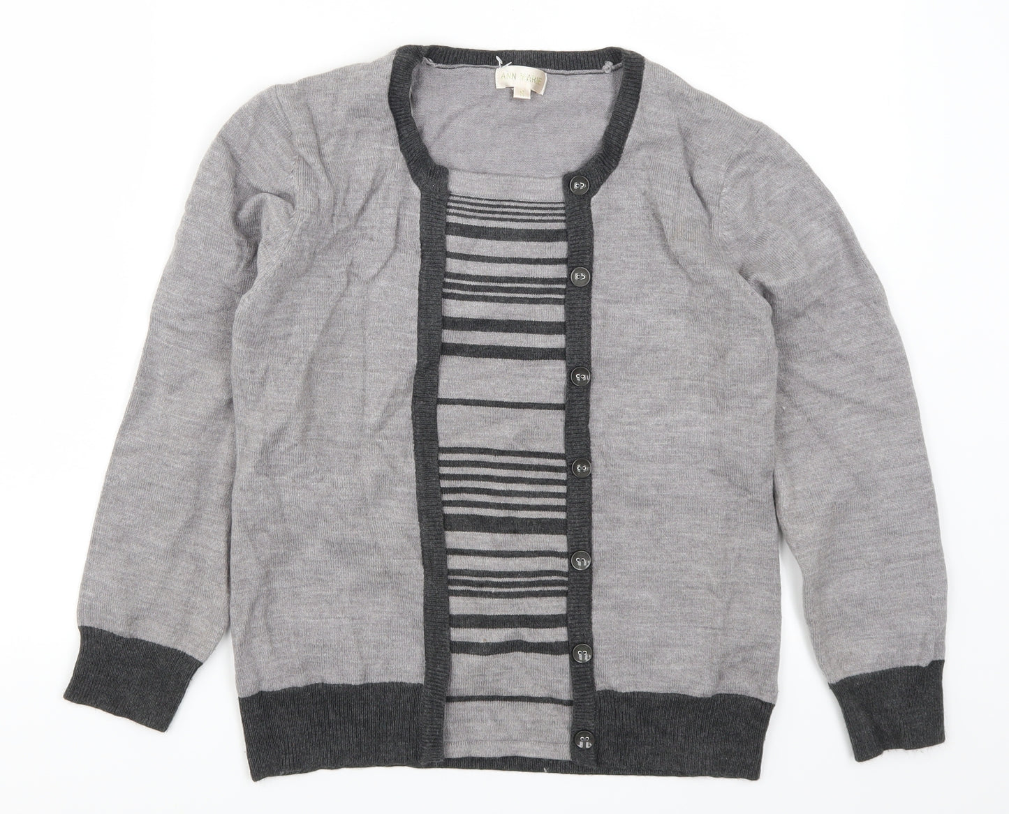 Ann Marie Womens Grey Striped  Pullover Jumper Size S