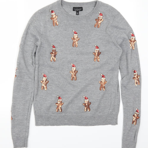 Topshop Womens Grey Pullover Jumper Size 12 Gingerbread Man