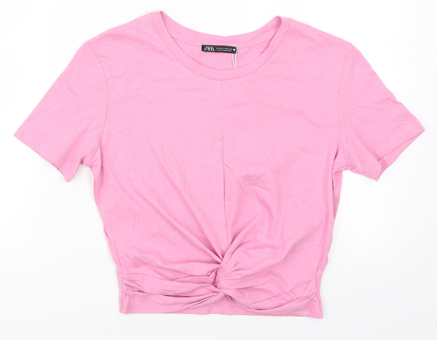 Zara Womens Pink   Cropped T-Shirt Size M  - Twist Front