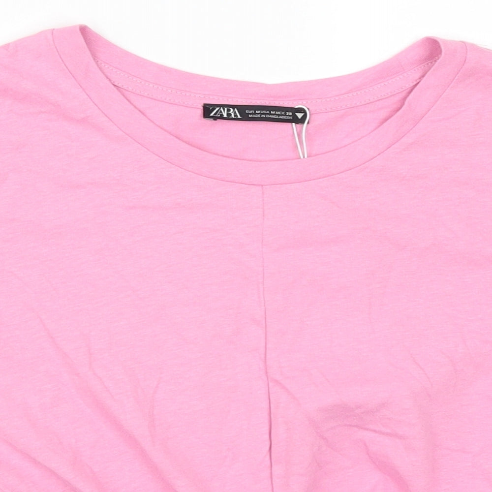 Zara Womens Pink   Cropped T-Shirt Size M  - Twist Front