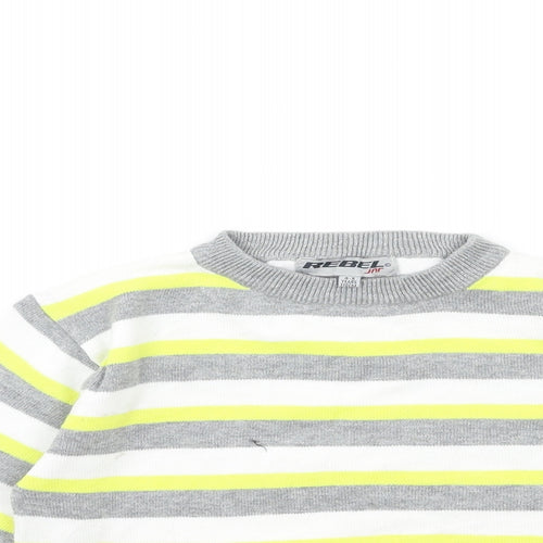 Rebel Boys White Striped  Pullover Jumper Size 4-5 Years