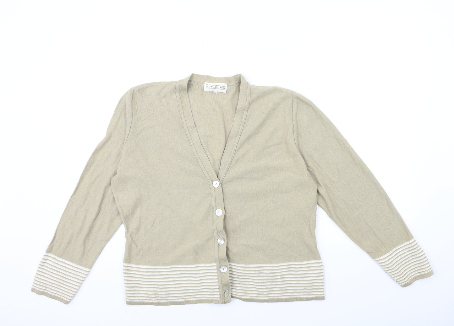 NATURAL KNITWEAR Womens Beige Striped Knit Cardigan Jumper Size L