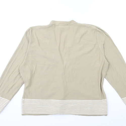 NATURAL KNITWEAR Womens Beige Striped Knit Cardigan Jumper Size L