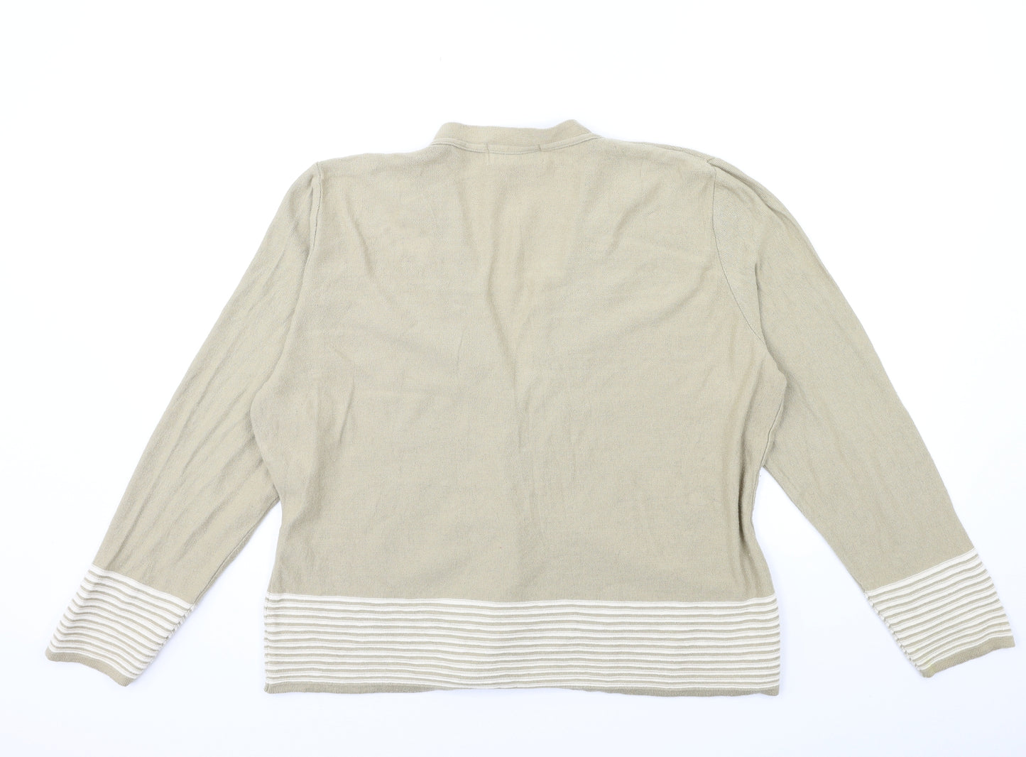 NATURAL KNITWEAR Womens Beige Striped Knit Cardigan Jumper Size L