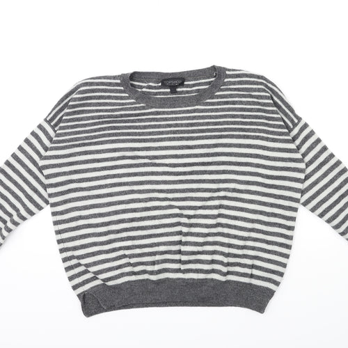 Topshop Womens Grey Striped Knit Pullover Jumper Size 8