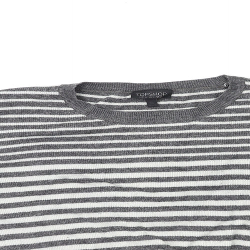 Topshop Womens Grey Striped Knit Pullover Jumper Size 8