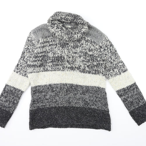 Platinum Womens Grey Striped Knit Pullover Jumper Size S