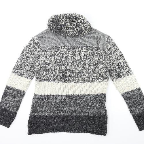 Platinum Womens Grey Striped Knit Pullover Jumper Size S