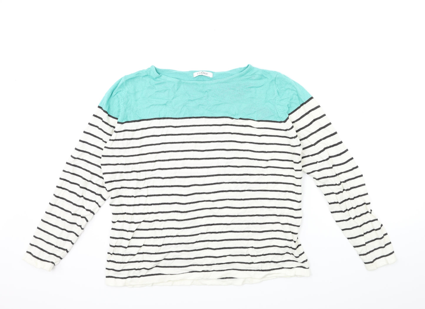Marks and Spencer Womens White Striped Knit Pullover Jumper Size 18