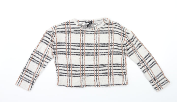 New Look Womens White Check Knit Pullover Jumper Size S