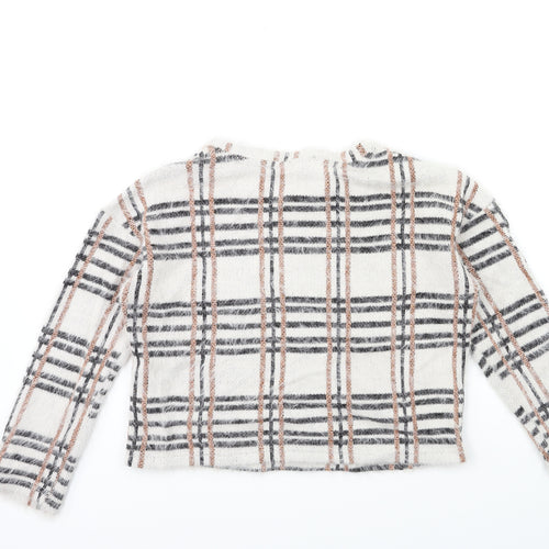 New Look Womens White Check Knit Pullover Jumper Size S