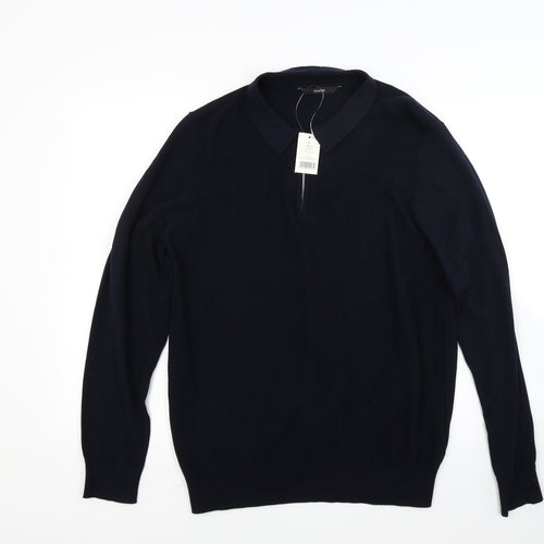 George Mens Blue  Knit Henley Jumper Size L