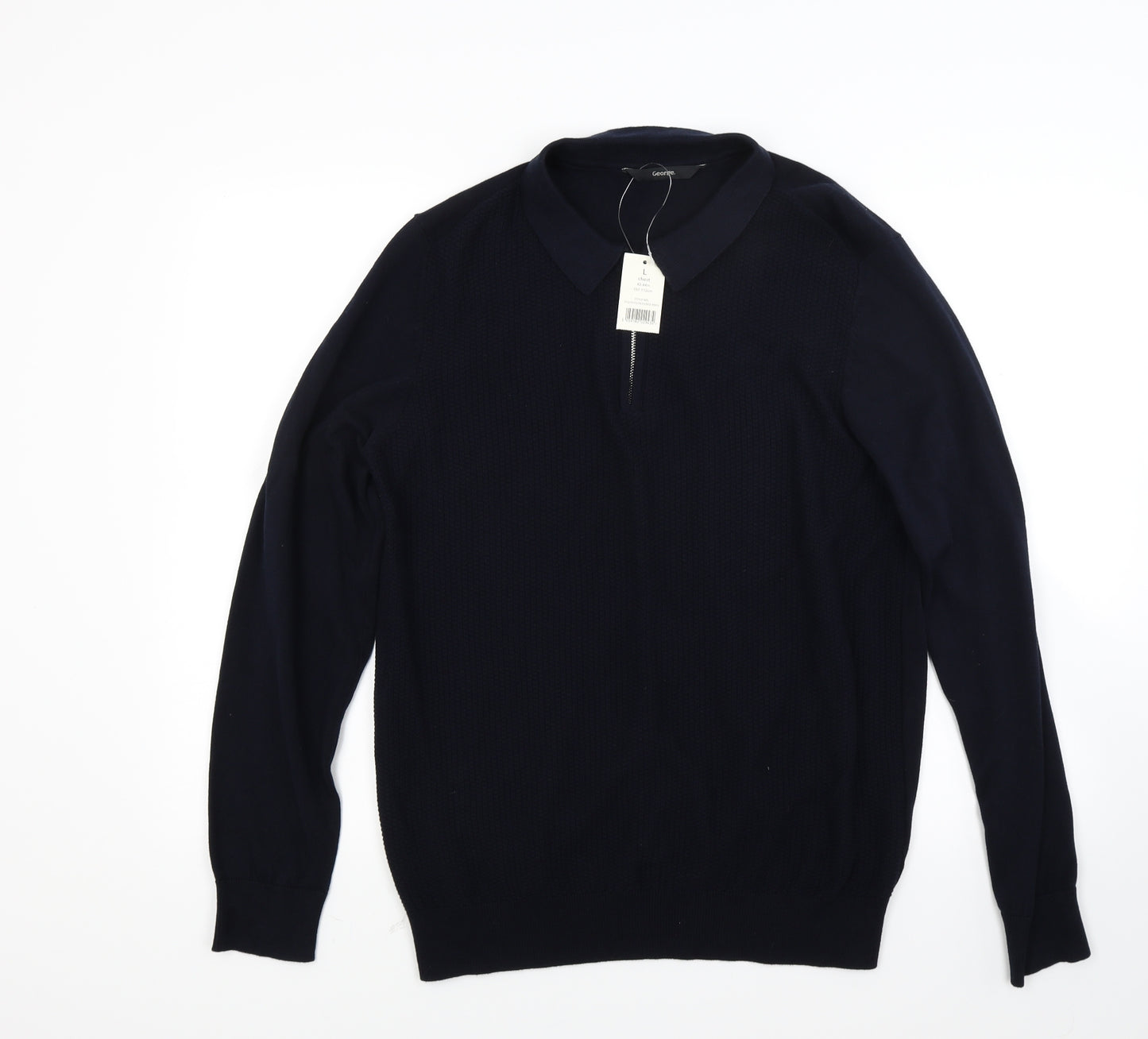 George Mens Blue  Knit Henley Jumper Size L
