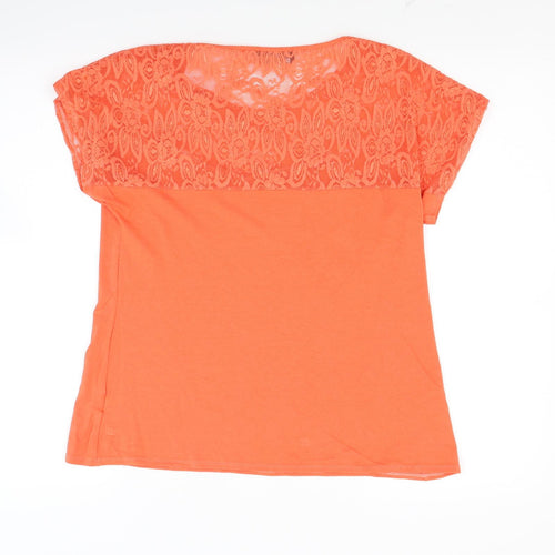 saloos collection Womens Orange Floral  Basic T-Shirt Size M