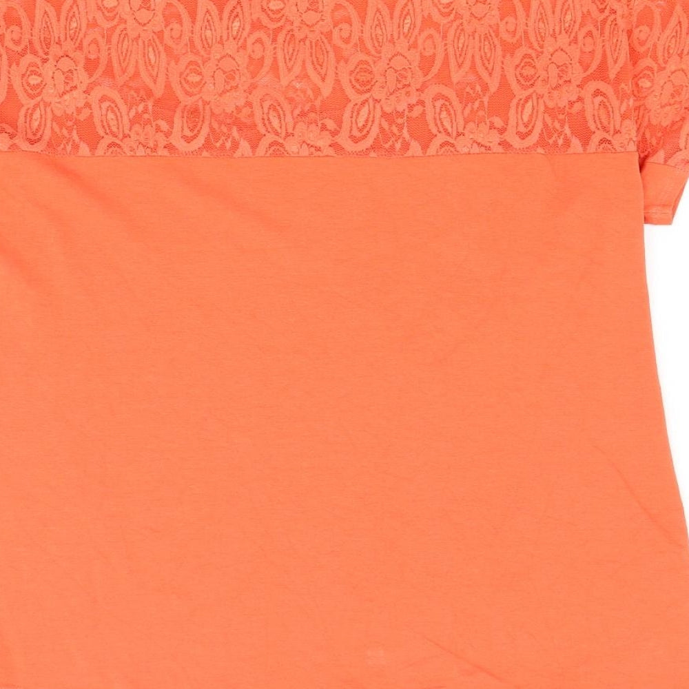 saloos collection Womens Orange Floral  Basic T-Shirt Size M