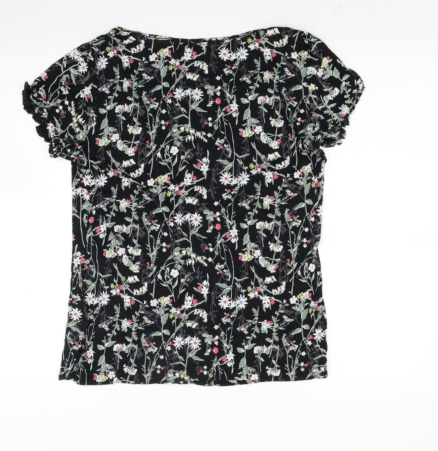 Marks and Spencer Womens Black Floral  Basic T-Shirt Size 12