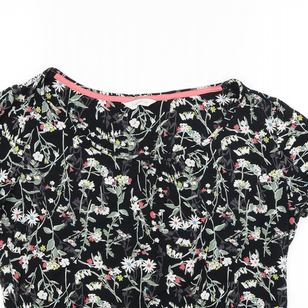 Marks and Spencer Womens Black Floral  Basic T-Shirt Size 12