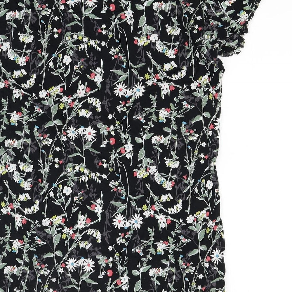 Marks and Spencer Womens Black Floral  Basic T-Shirt Size 12
