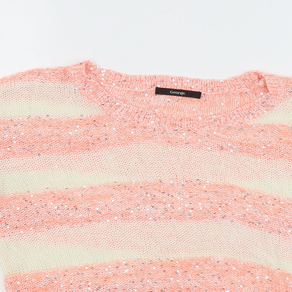George Womens Orange Striped Knit Pullover Jumper Size 12