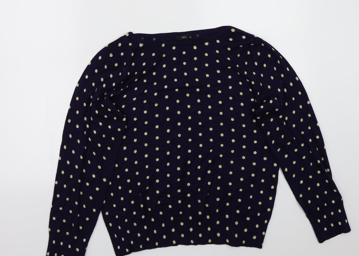 M&Co Womens Blue Polka Dot  Basic T-Shirt Size 16
