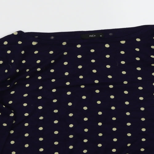 M&Co Womens Blue Polka Dot  Basic T-Shirt Size 16