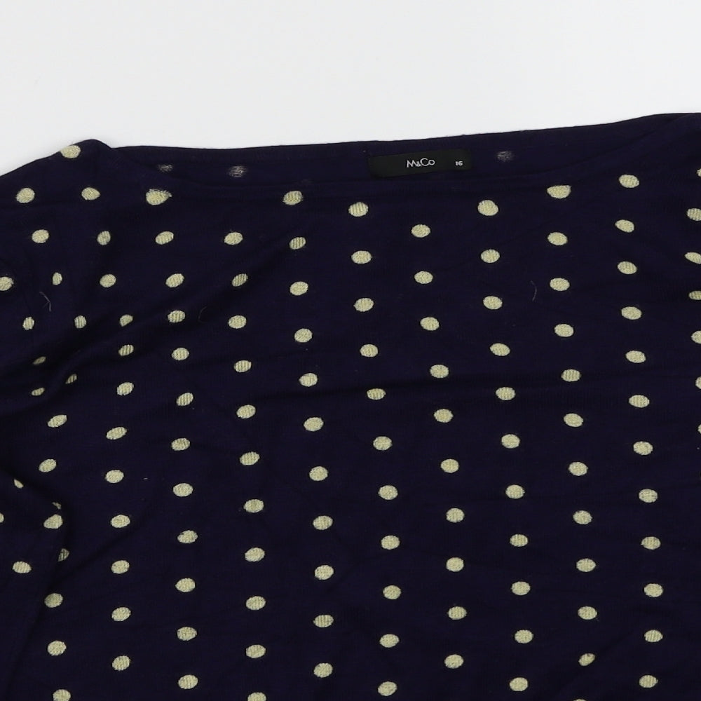M&Co Womens Blue Polka Dot  Basic T-Shirt Size 16