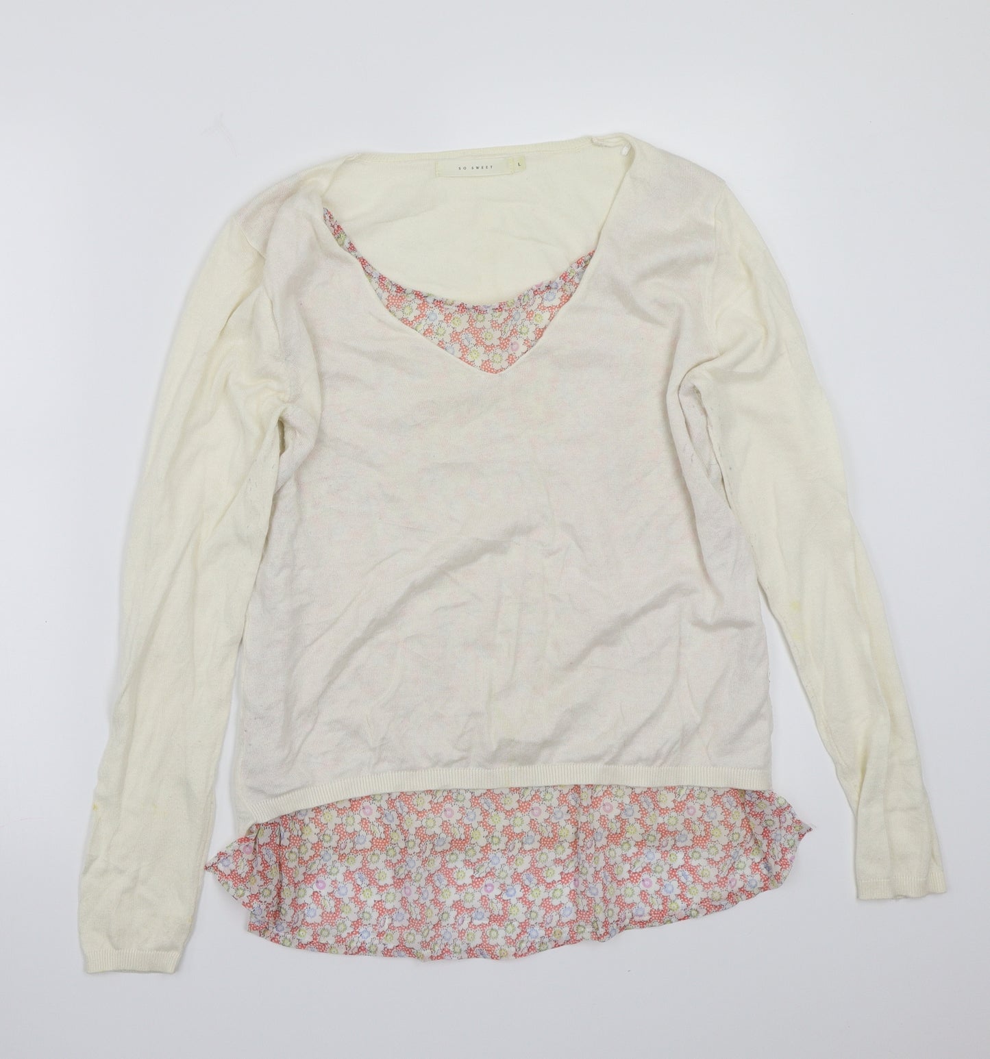 so sweet  Womens White Floral  Pullover Jumper Size L