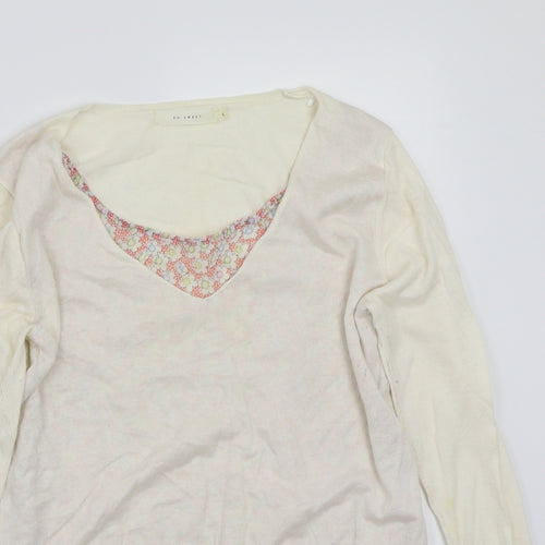 so sweet  Womens White Floral  Pullover Jumper Size L
