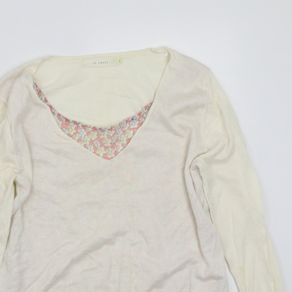 so sweet  Womens White Floral  Pullover Jumper Size L