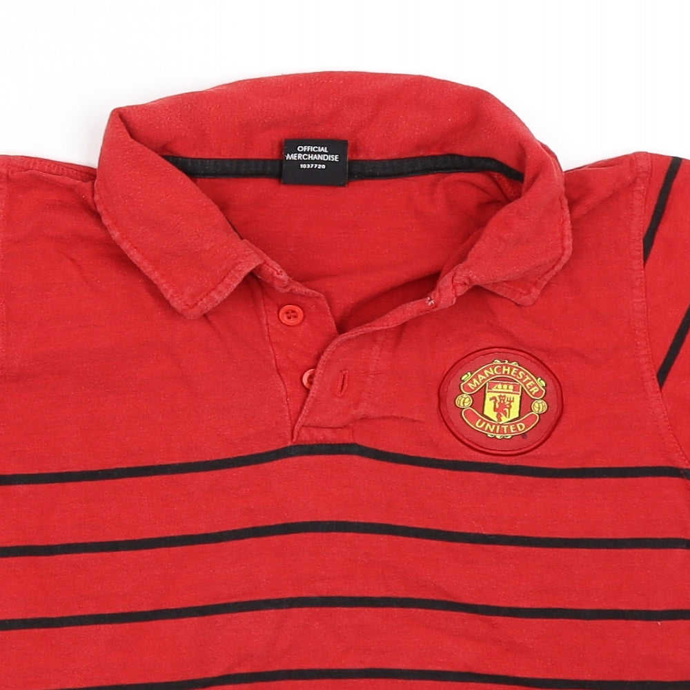 Manchester United Boys Red Striped  Pullover T-Shirt Size M  - Manchester United Football club