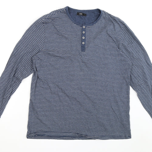F&F Mens Blue Striped   T-Shirt Size L