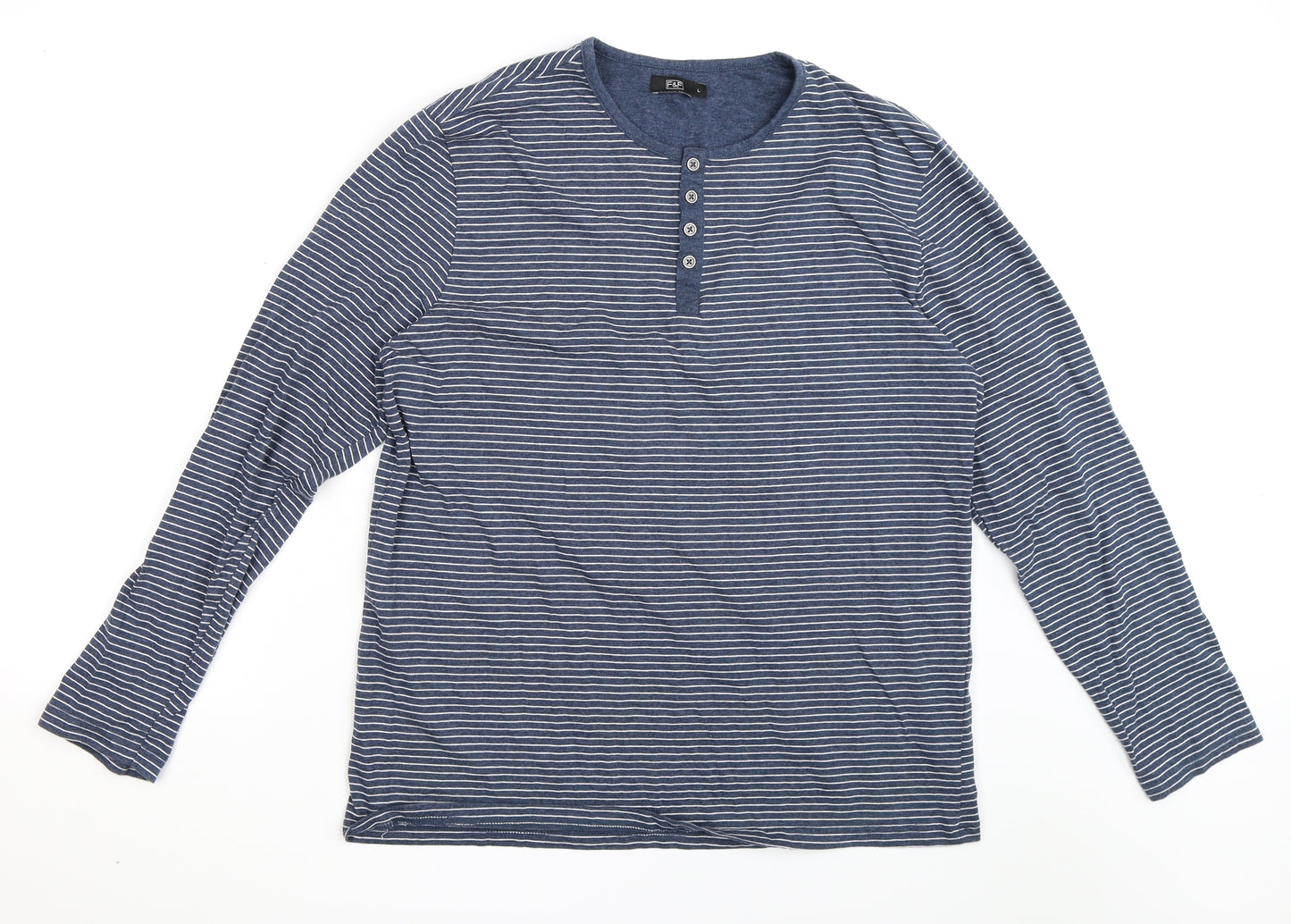 F&F Mens Blue Striped   T-Shirt Size L