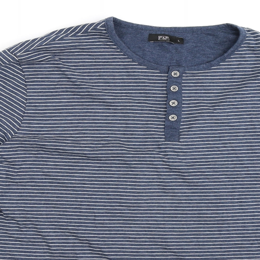F&F Mens Blue Striped   T-Shirt Size L