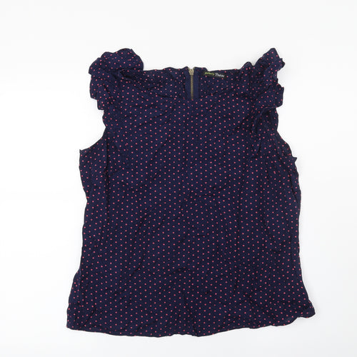 George Womens Blue Polka Dot  Basic Blouse Size 14