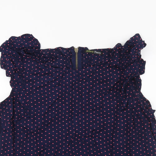 George Womens Blue Polka Dot  Basic Blouse Size 14