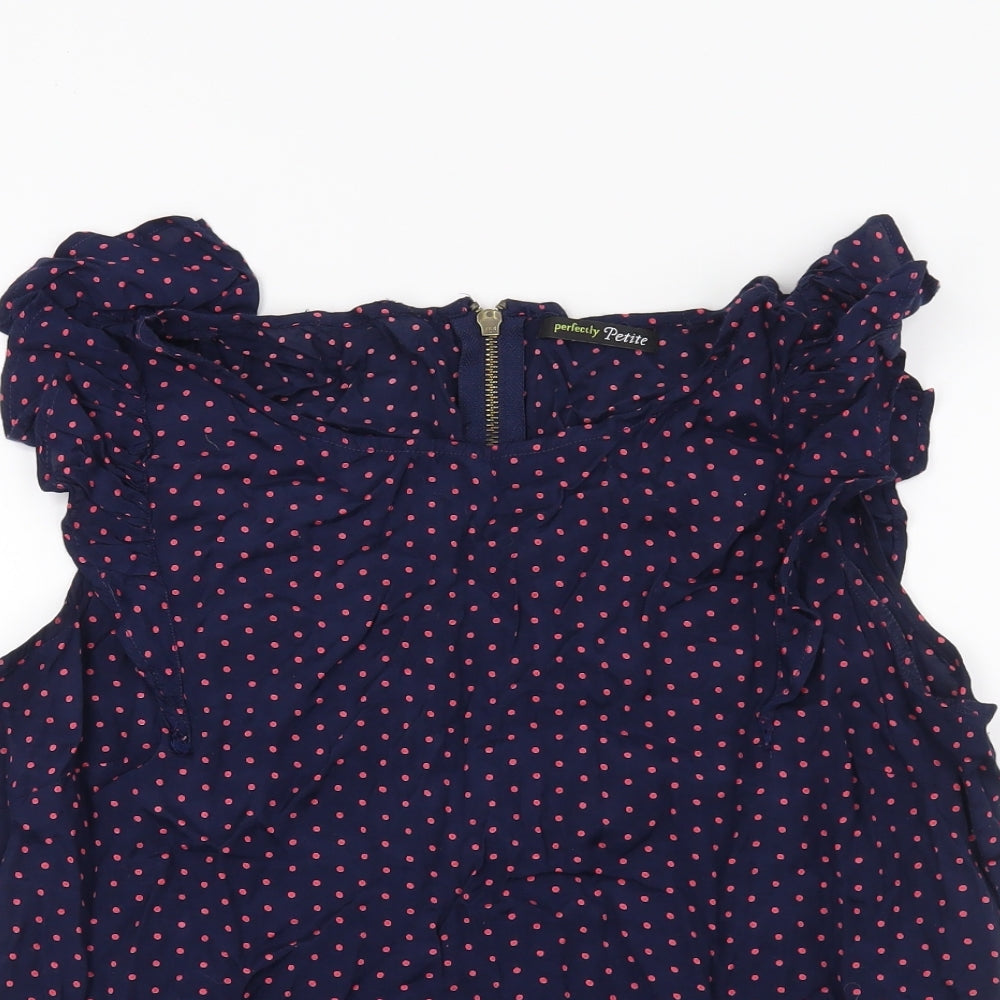 George Womens Blue Polka Dot  Basic Blouse Size 14