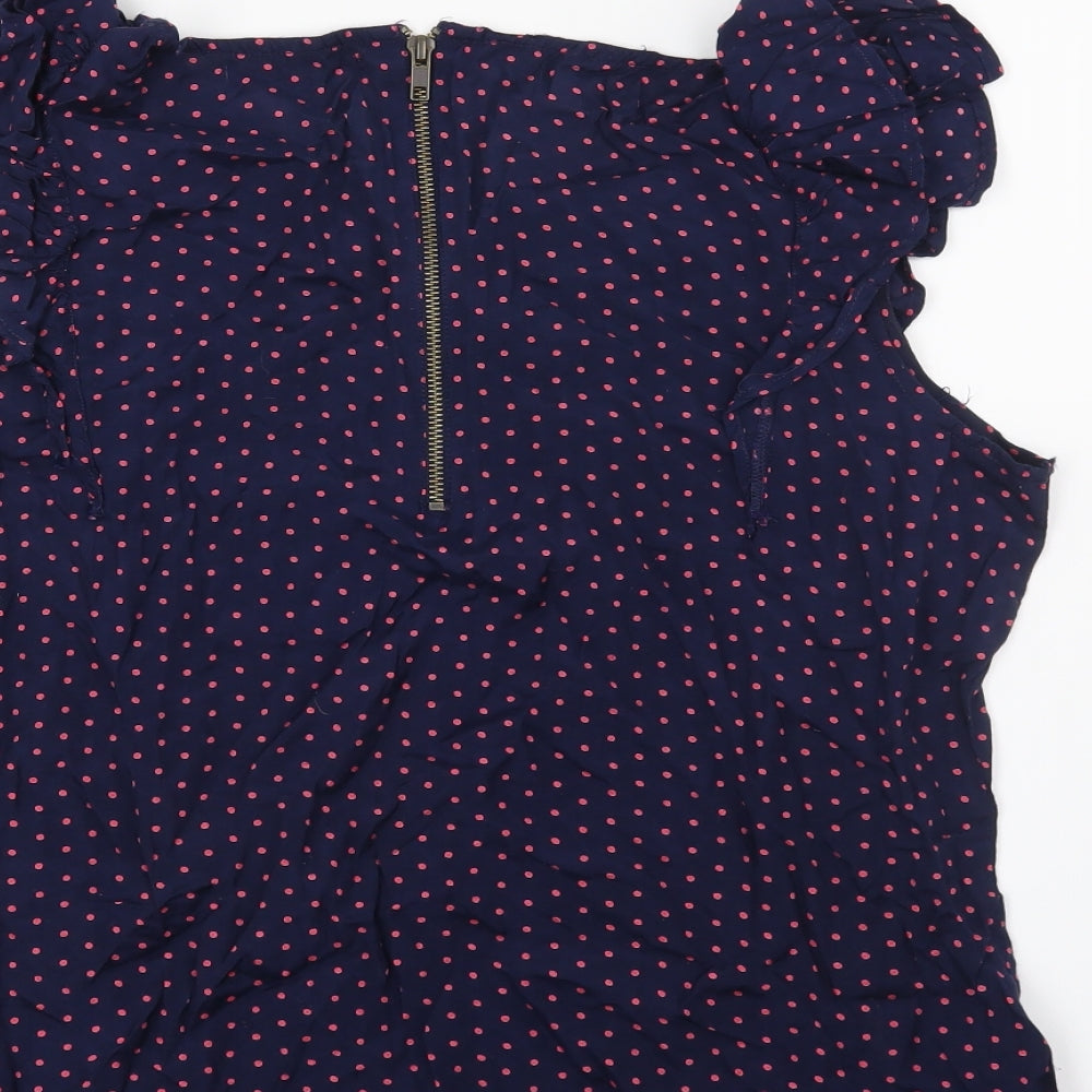 George Womens Blue Polka Dot  Basic Blouse Size 14