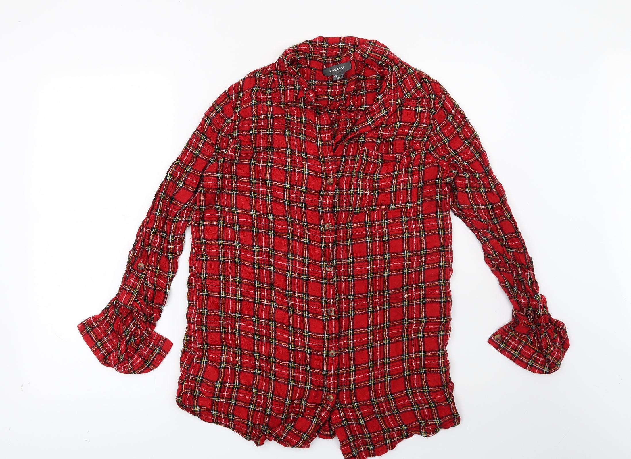 Primark Womens Red Check Basic Button-Up Size 10 β Preworn
