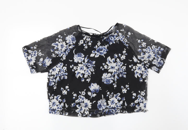 New Look Womens Black Floral  Basic Blouse Size 8