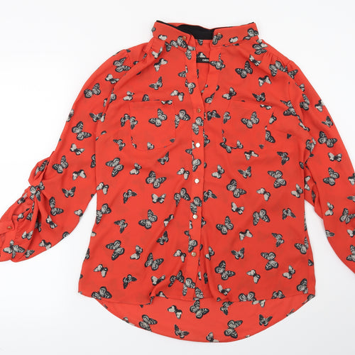 Oasis Womens Red   Basic Button-Up Size 12  - Butterflies