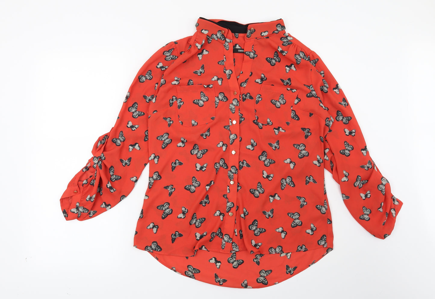 Oasis Womens Red   Basic Button-Up Size 12  - Butterflies