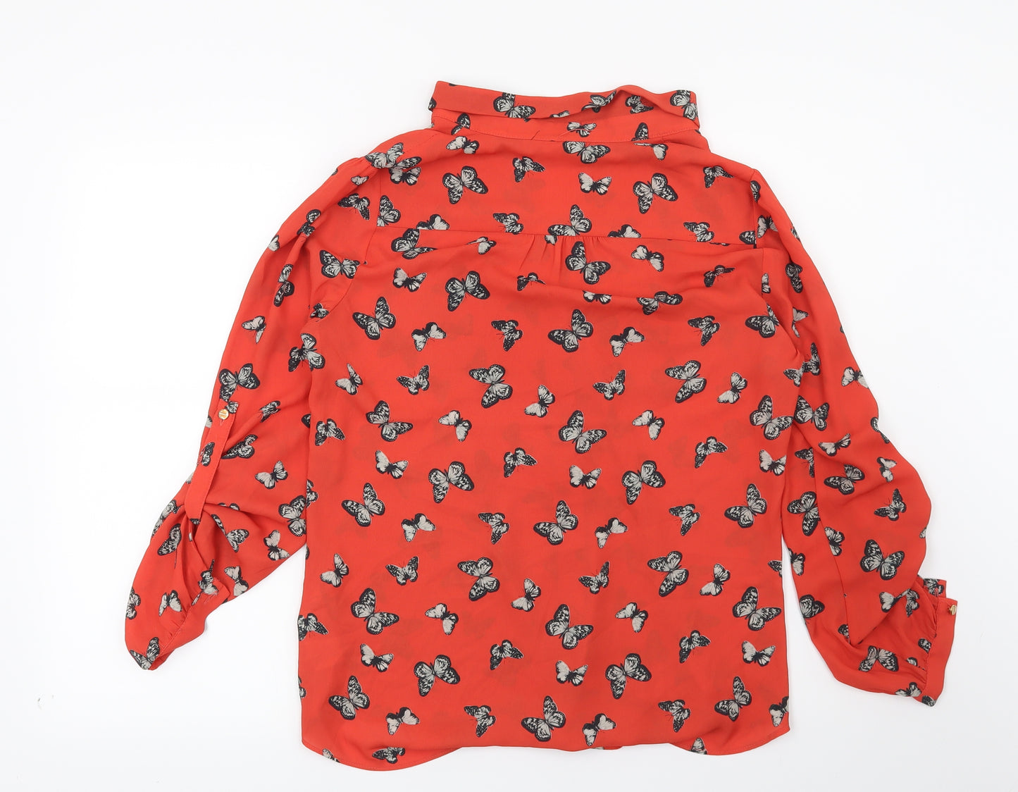 Oasis Womens Red   Basic Button-Up Size 12  - Butterflies