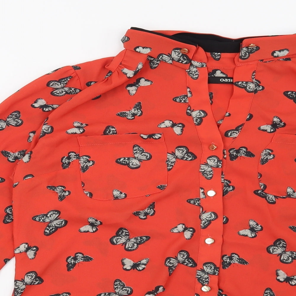 Oasis Womens Red   Basic Button-Up Size 12  - Butterflies