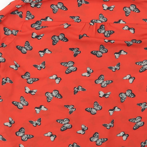 Oasis Womens Red   Basic Button-Up Size 12  - Butterflies