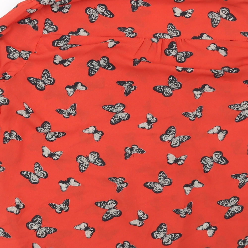 Oasis Womens Red   Basic Button-Up Size 12  - Butterflies