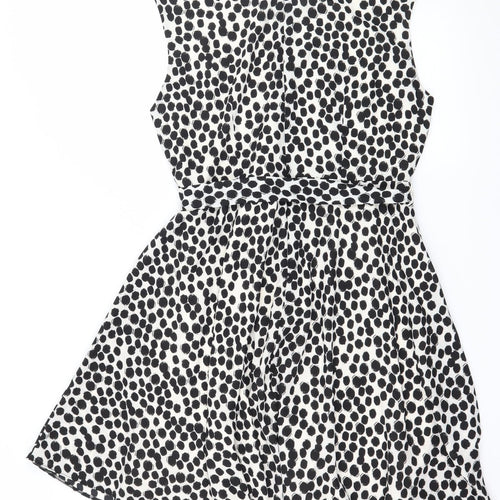 Wallis Womens White Polka Dot Chiffon Skater Dress  Size 14