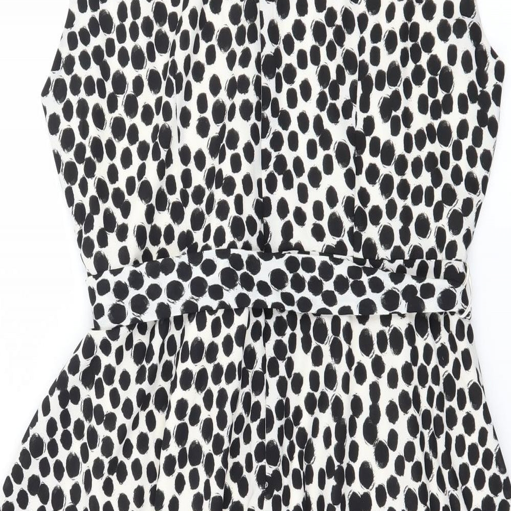 Wallis Womens White Polka Dot Chiffon Skater Dress  Size 14