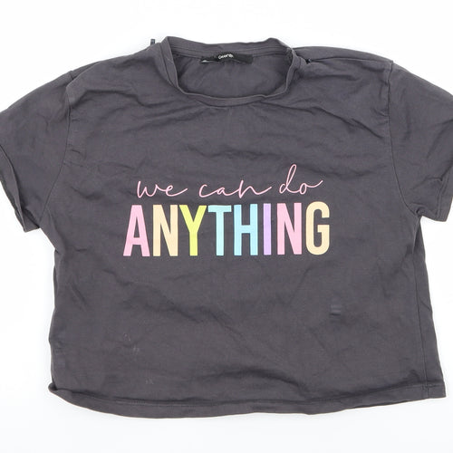 George Girls Grey  Jersey Basic T-Shirt Size 8-9 Years  - We Can Do Anything